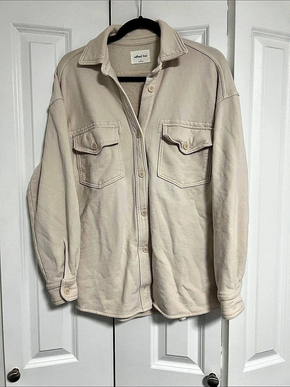 Aritzia Wilfred Free Terry Fleece Shirt Jacket Cream size S